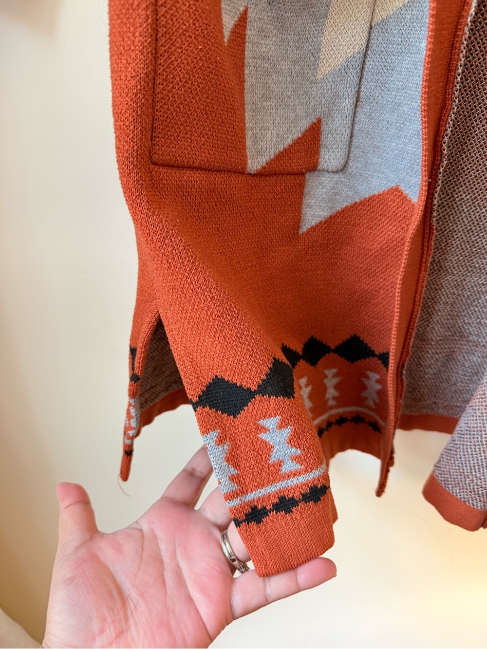 Aztec Pattern Open-Front Cardigan Sweater - Rust M - Picture 13 of 16